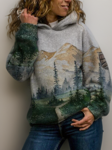 Patchwork Landschaft Hoodie für Damen