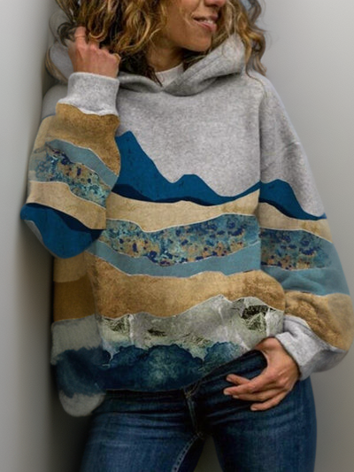 Patchwork Landschaft Hoodie für Damen