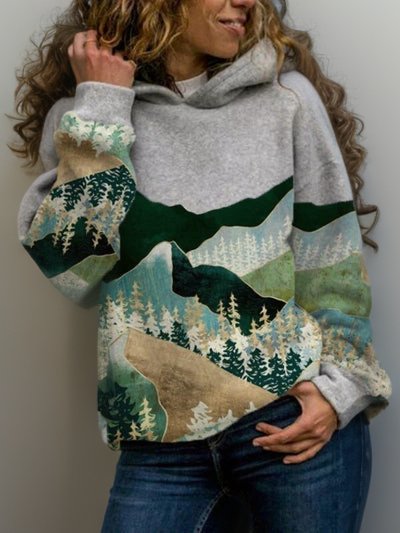 Patchwork Landschaft Hoodie für Damen