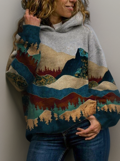 Patchwork Landschaft Hoodie für Damen