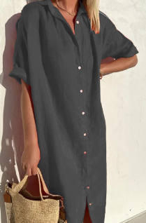 Imeldine | Bequemes langes Kleid im Hemdenstil
