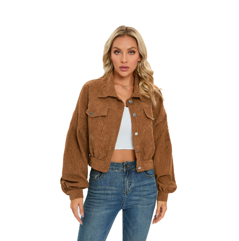 Cropped Cordjacke | Trendige Oversize-Ärmel | Stilvolles Casual-Design
