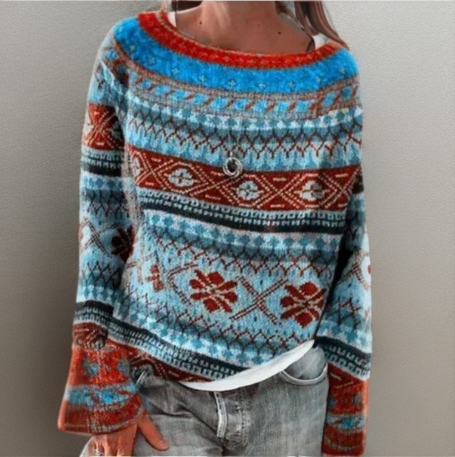 Bootsausschnitt Boho Pullover für Damen