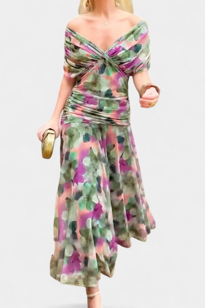 Alondra Maxikleid mit kreativem Blumenprint und V-Ausschnitt
