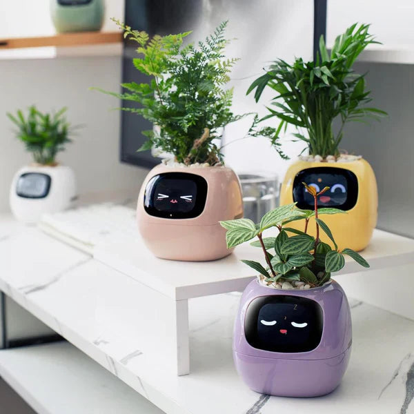PlantPal Smart Interaktive Pflanzgefäß – KI-gesteuerte Topf mit animiertem Display und Umweltsensoren
