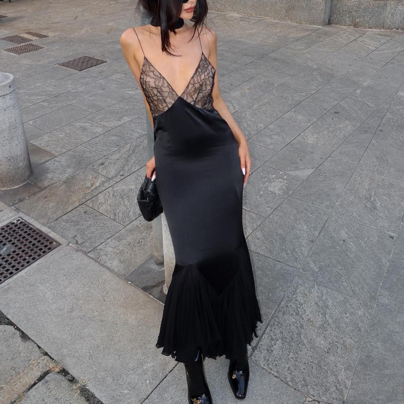 Noreia ™ | Maxikleid aus Mesh mit gespleißter Spitze