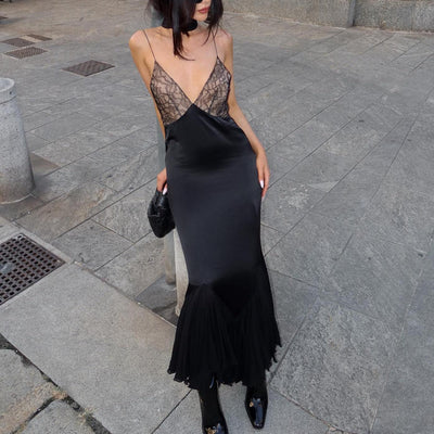 Noreia ™ | Maxikleid aus Mesh mit gespleißter Spitze