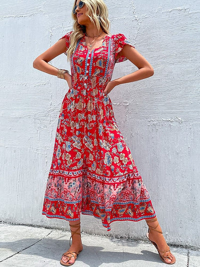 Rotes böhmisches Maxikleid im Vintage-Stil - Ivee