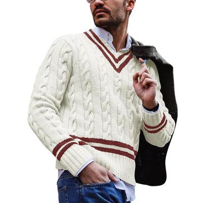 Gestreifter Strickpullover mit V-Ausschnitt für Männer