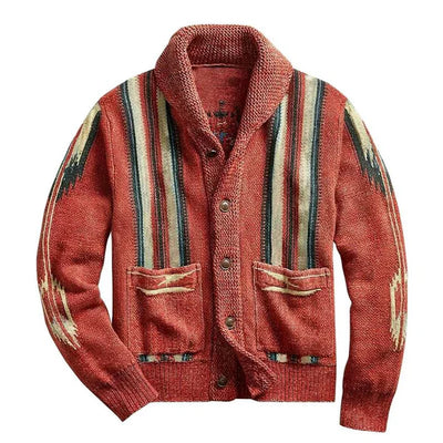 Gestreifte Strickjacke mit Schalkragen für Männer