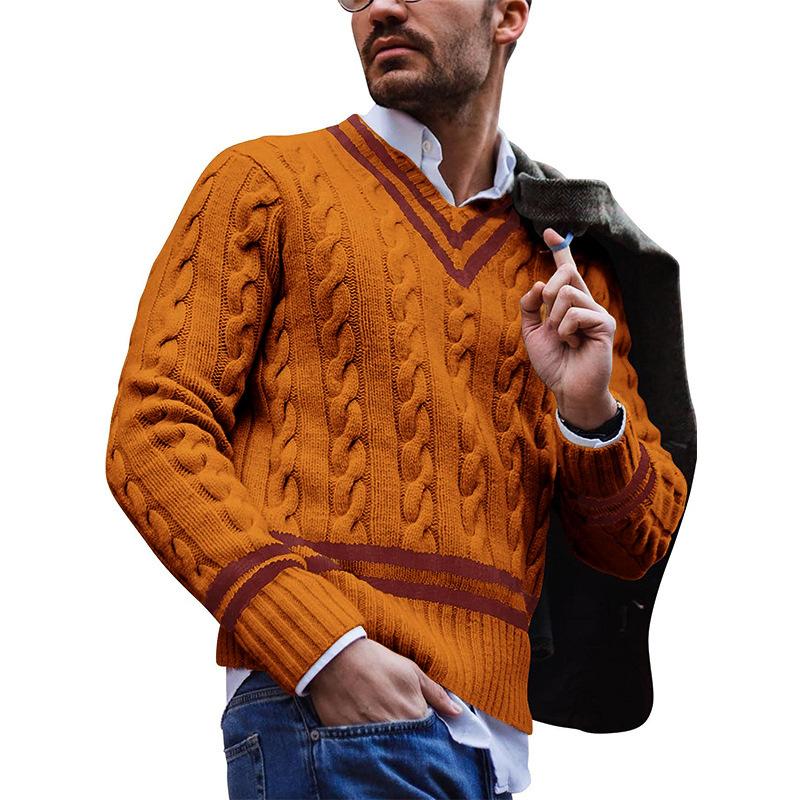 Gestreifter Strickpullover mit V-Ausschnitt für Männer