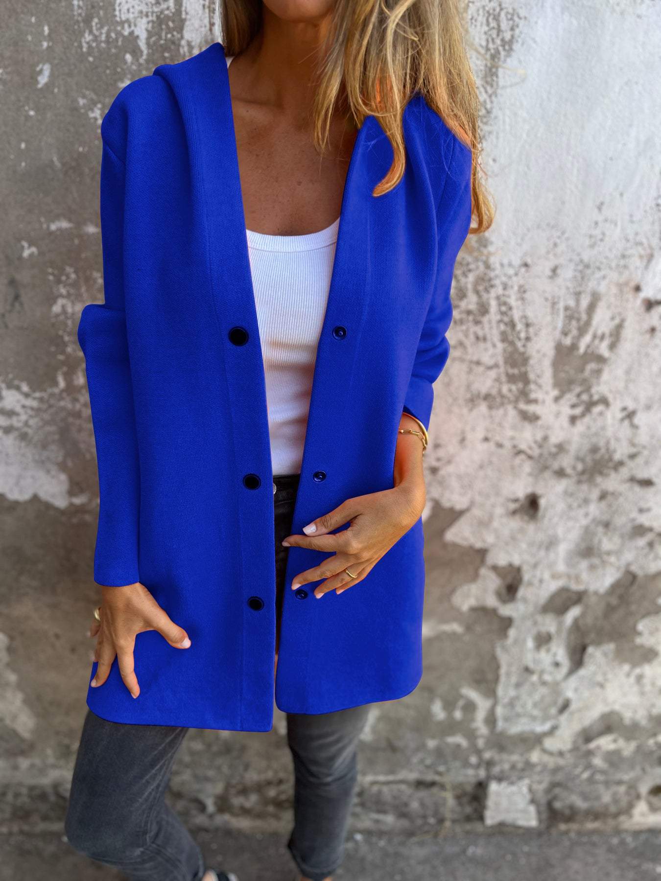 Lässige lange Jacke mit Kapuze für Frauen
