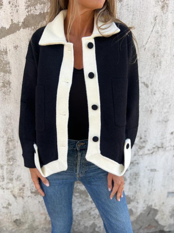 Kontrast-Cardigan | Knopfverschluss | Moderner Look