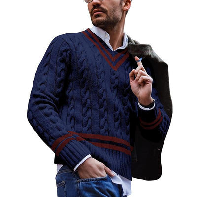 Gestreifter Strickpullover mit V-Ausschnitt für Männer