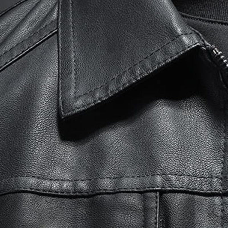 Glatte Schwarze Lederjacke für Herren