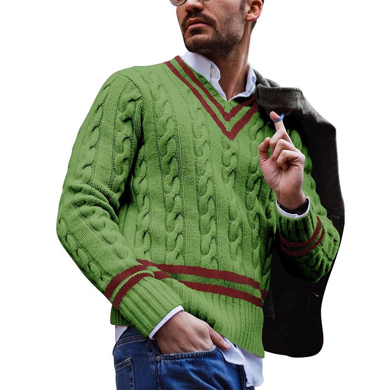Gestreifter Strickpullover mit V-Ausschnitt für Männer
