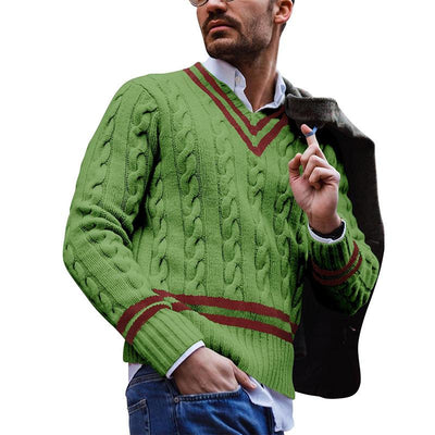 Gestreifter Strickpullover mit V-Ausschnitt für Männer