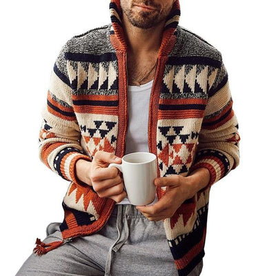 Vintage Tribal gemusterte Winterstrickjacke für Männer