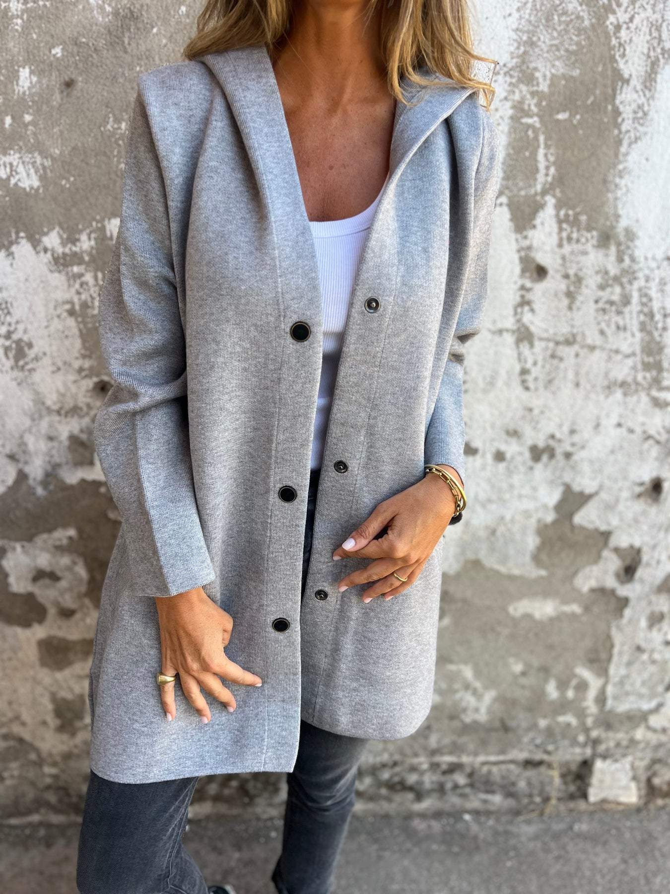 Lässige lange Jacke mit Kapuze für Frauen