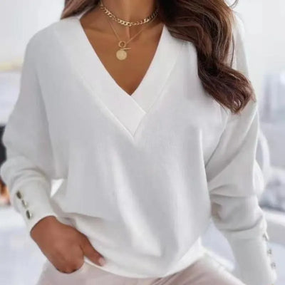 V-Ausschnitt-Pullover mit Knöpfen für Damen
