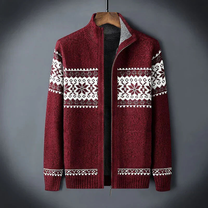 Strickjacke mit Reißverschluss und Schneeflockenmuster für Männer