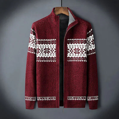Strickjacke mit Reißverschluss und Schneeflockenmuster für Männer