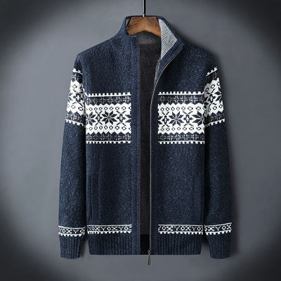 Strickjacke mit Reißverschluss und Schneeflockenmuster für Männer