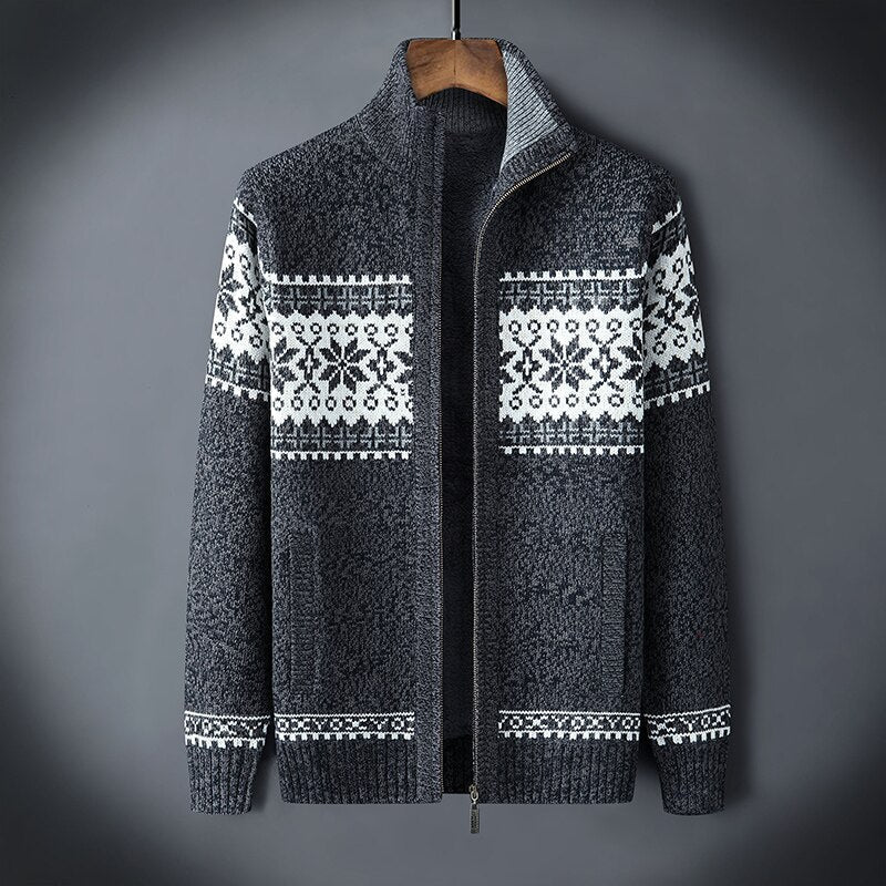 Strickjacke mit Reißverschluss und Schneeflockenmuster für Männer