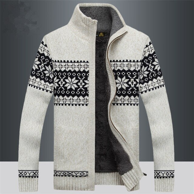 Strickjacke mit Reißverschluss und Schneeflockenmuster für Männer