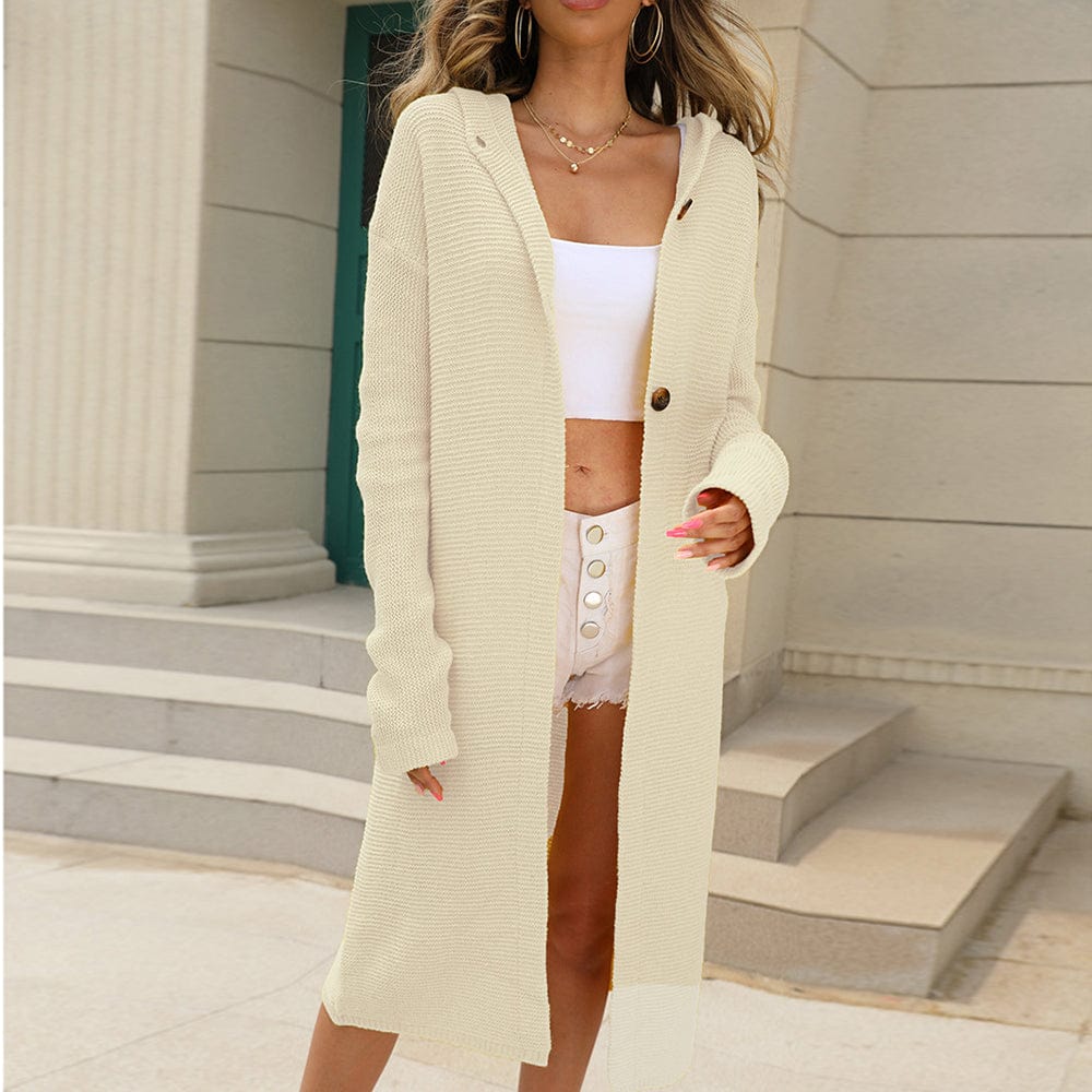 Lange Strickjacke mit Kapuze für Damen