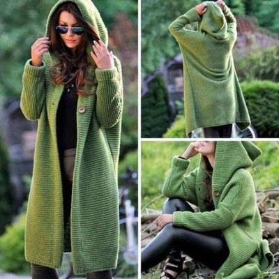 Lange Strickjacke mit Kapuze für Damen