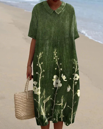 Lockeres geblümtes Sommerkleid für Damen | Midi