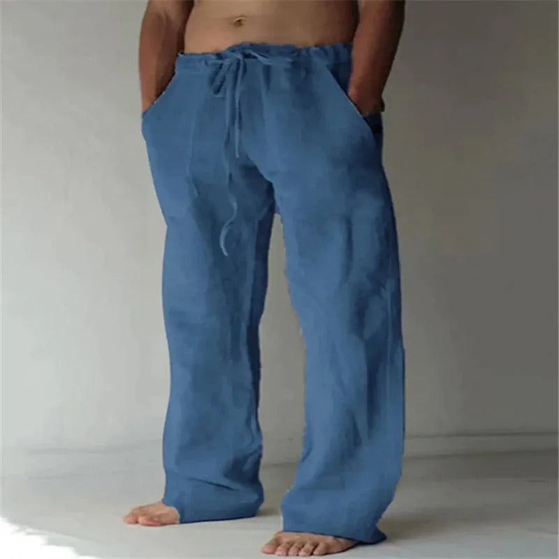 Sommerhose für Herren - Leichte Leinen-Optik Hose mit Kordelzug