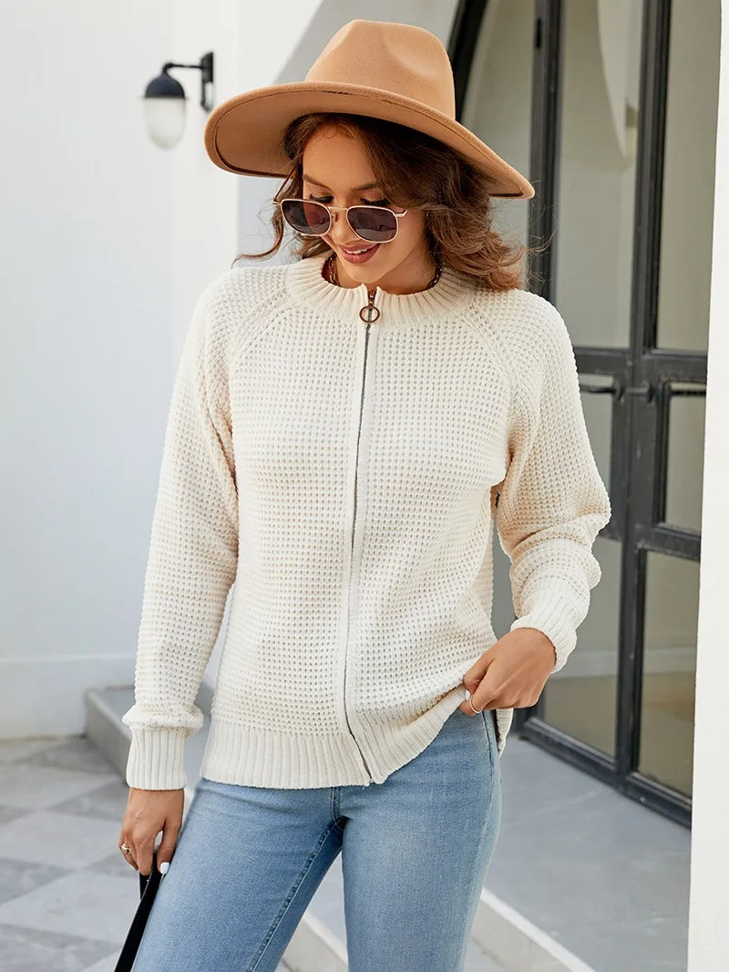 Gemütliche Waffelstrick-Strickjacke für Damen