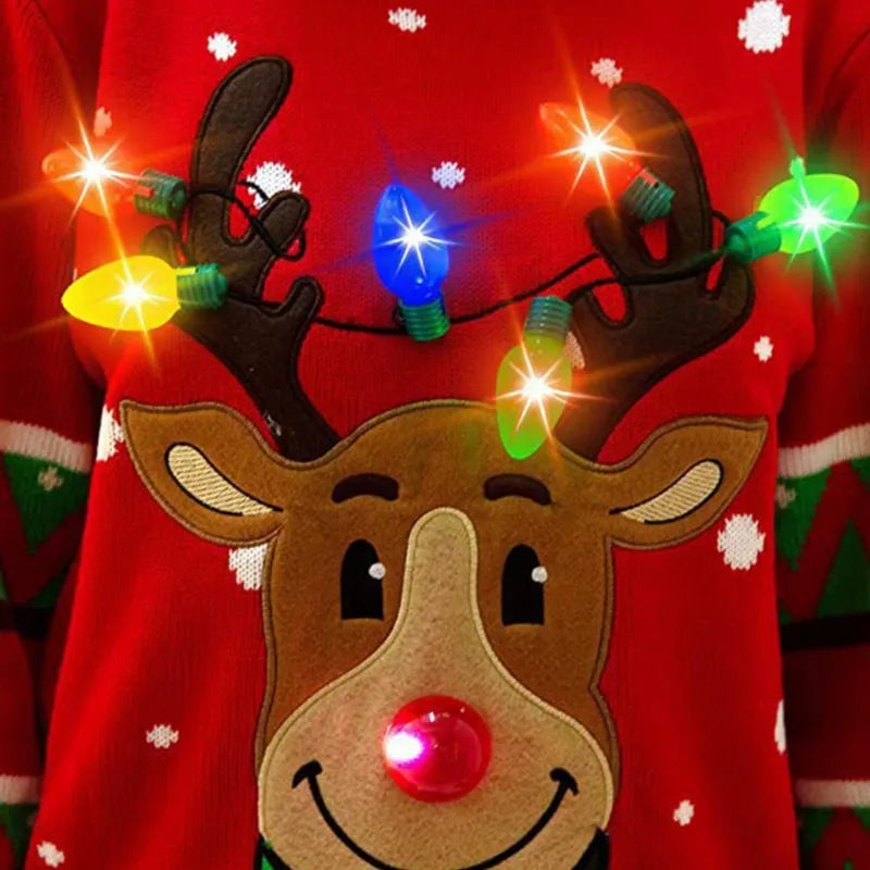 Weihnachts-Rentier-Strickpullover mit LED-Lichtern für Damen
