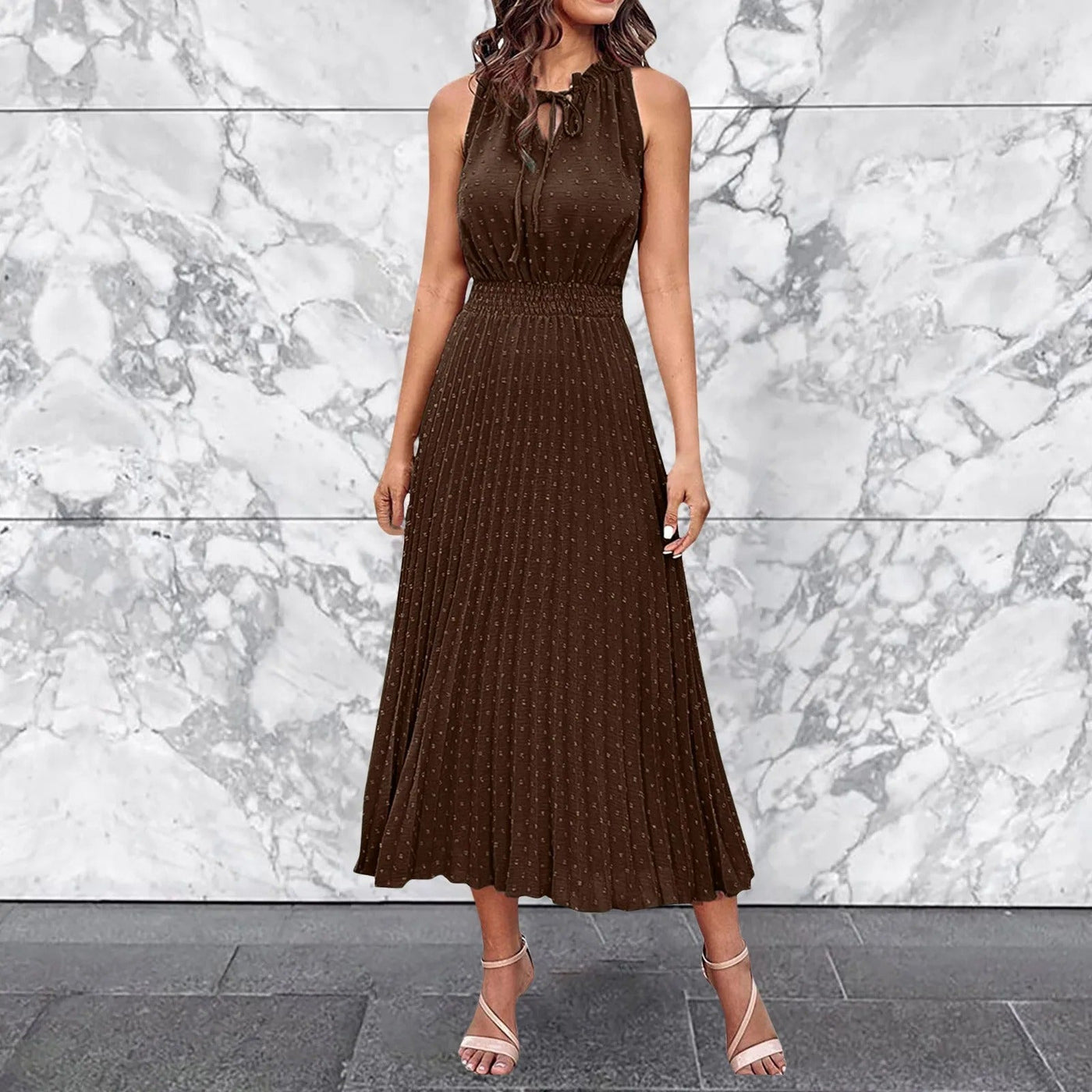 Karin Sommerkleid | Elegantes plissiertes Ärmelloses Midikleid für Sommer