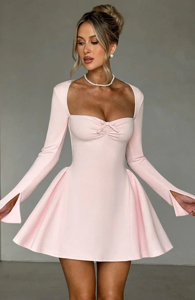 Reylin™ | A-Linien-Minikleid mit Plissierung und langen Ärmeln