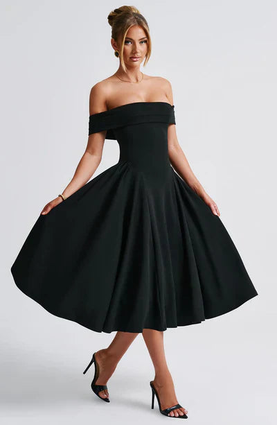 Tahlia ™ | Off-Shoulder Plissee-Midikleid