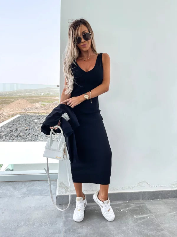 Strick-Zweiteiler mit Top | Oversize Pullover | Figurbetonter Midirock