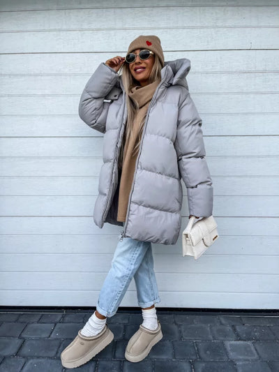 Übergroße Pufferjacke mit Kapuze für Damen