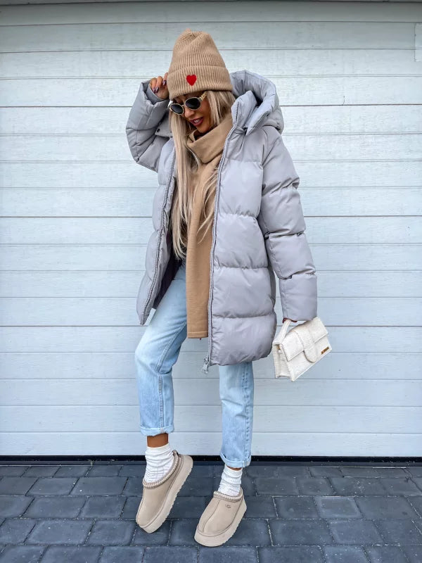 Übergroße Pufferjacke mit Kapuze für Damen