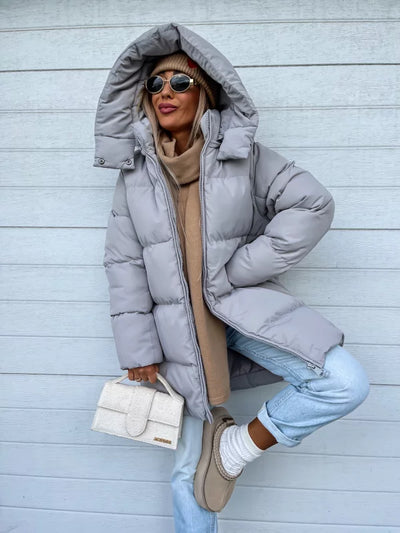 Übergroße Pufferjacke mit Kapuze für Damen