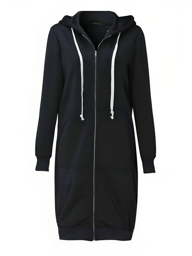 Stylischer Langer Zip-Up Kapuzenpullover mit Taschen für Damen
