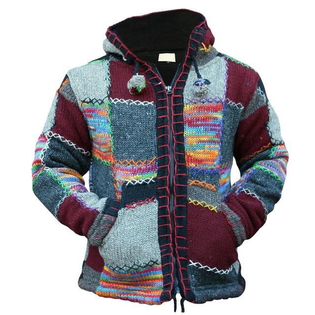 Patchwork-Stil Kapuzenstrickjacke für Herren