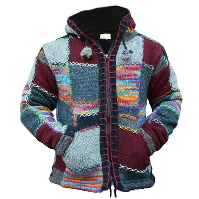 Patchwork-Stil Kapuzenstrickjacke für Herren