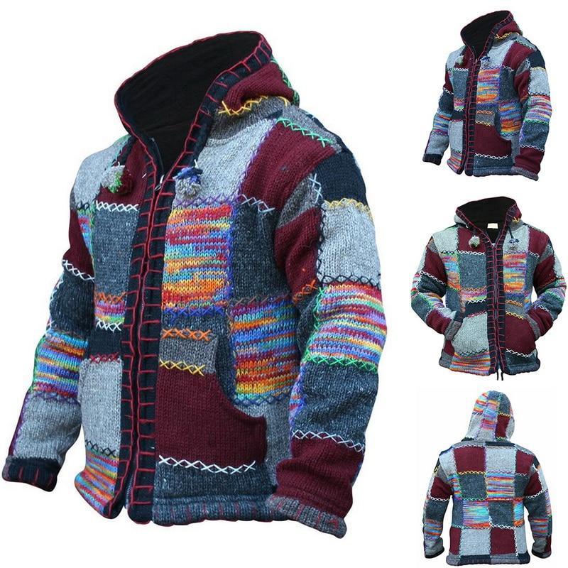 Patchwork-Stil Kapuzenstrickjacke für Herren