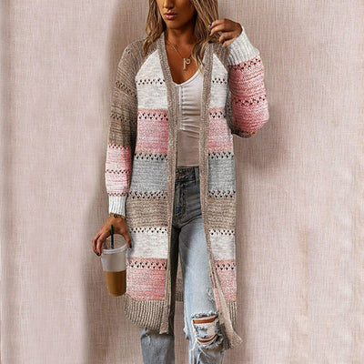 Gestreifte Strickjacke mit Läuferärmeln für Damen