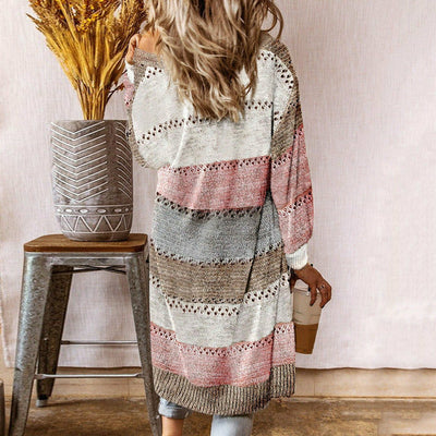 Gestreifte Strickjacke mit Läuferärmeln für Damen