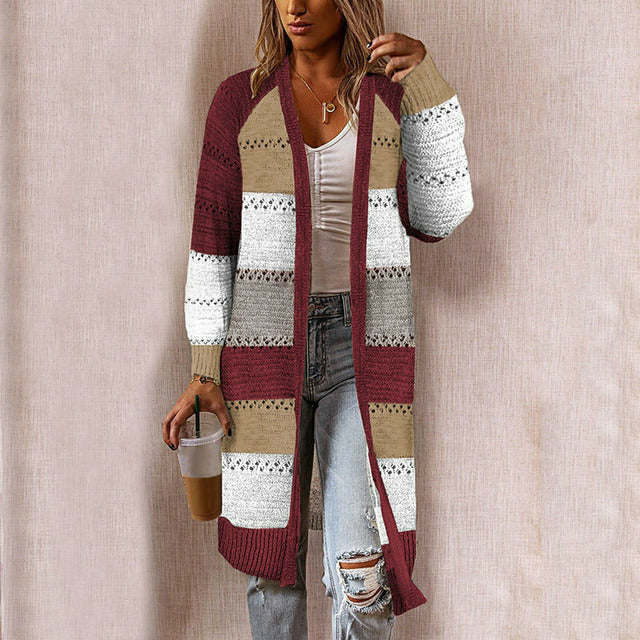 Gestreifte Strickjacke mit Läuferärmeln für Damen