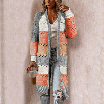 Gestreifte Strickjacke mit Läuferärmeln für Damen
